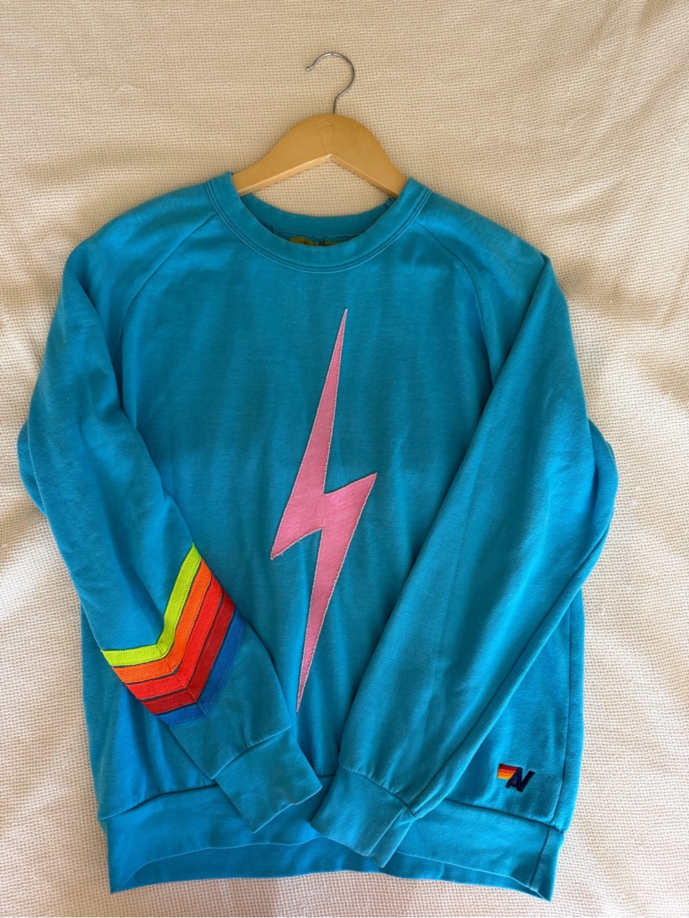 Aviator Nation Women's Turquoise Lightning Bolt Sweatshirt - Casual Pullover